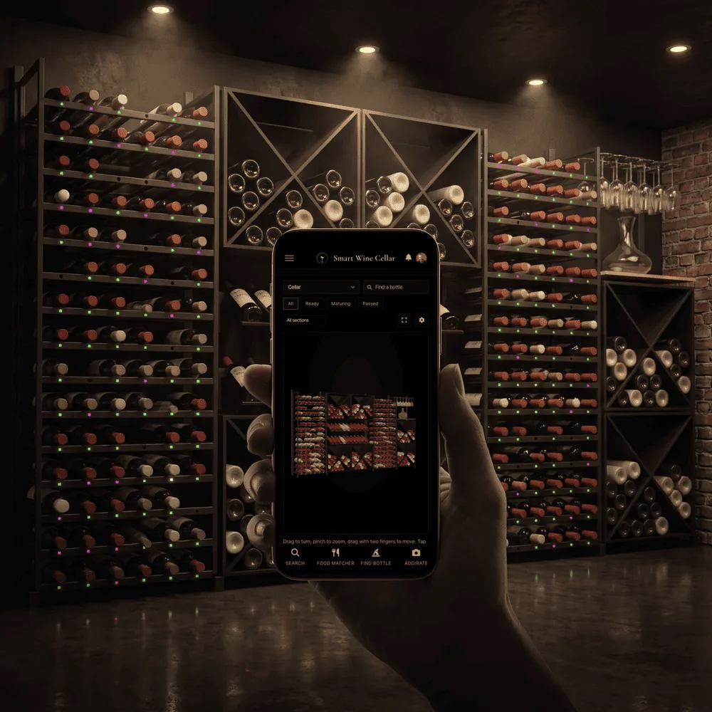 A wine rack shown in 3D in Smart Wine Cellar